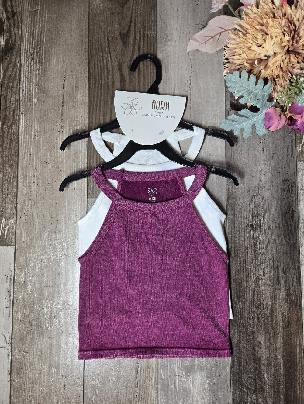 NWT Aura 2‑Pack Seamless High‑Neck Ribbed Crop Tops – Women’s XXS/XS
